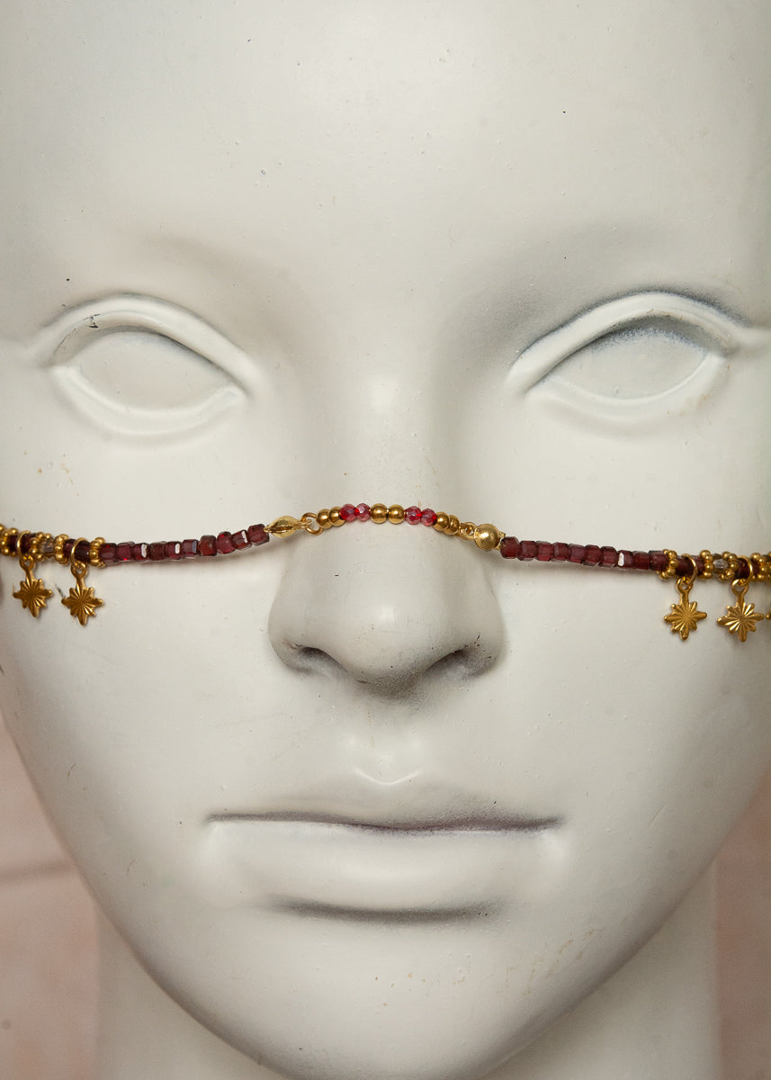 Chaîne de visage en pierres fines naturelles et acier inoxydable doré, bijou de visage pour festival, costume, look bohème oriental