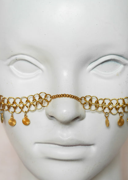 Chaîne de visage en acier inoxydable doré, fleur en perles vertes, pendentif zircon émeraude. Accessoire boho chic pour festival.