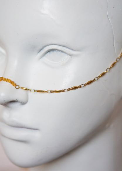 Bijou facial doré fin avec citrine. Parfait pour festival, costume solaire, rituel mystique ou photoshoot lumineux.