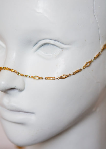 Chaîne de visage mystique en acier doré, géométrie losange et jaspe paysage. Bijou facial pour festival, costume, photoshoot...