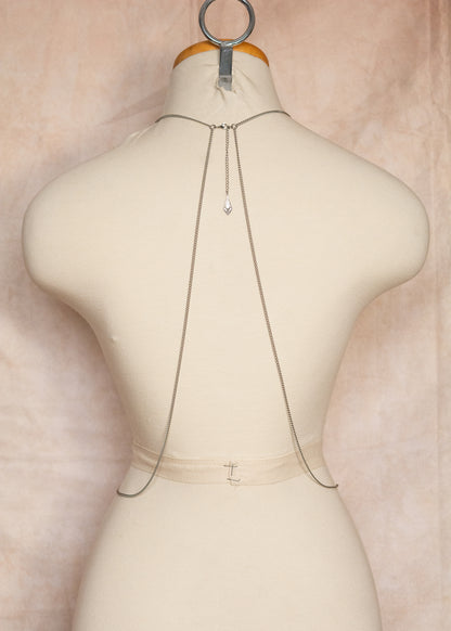 Chaîne de corps en acier inoxydable avec zircon et pendentif lune, bijou céleste, mystique, minimaliste, festival, soirée.