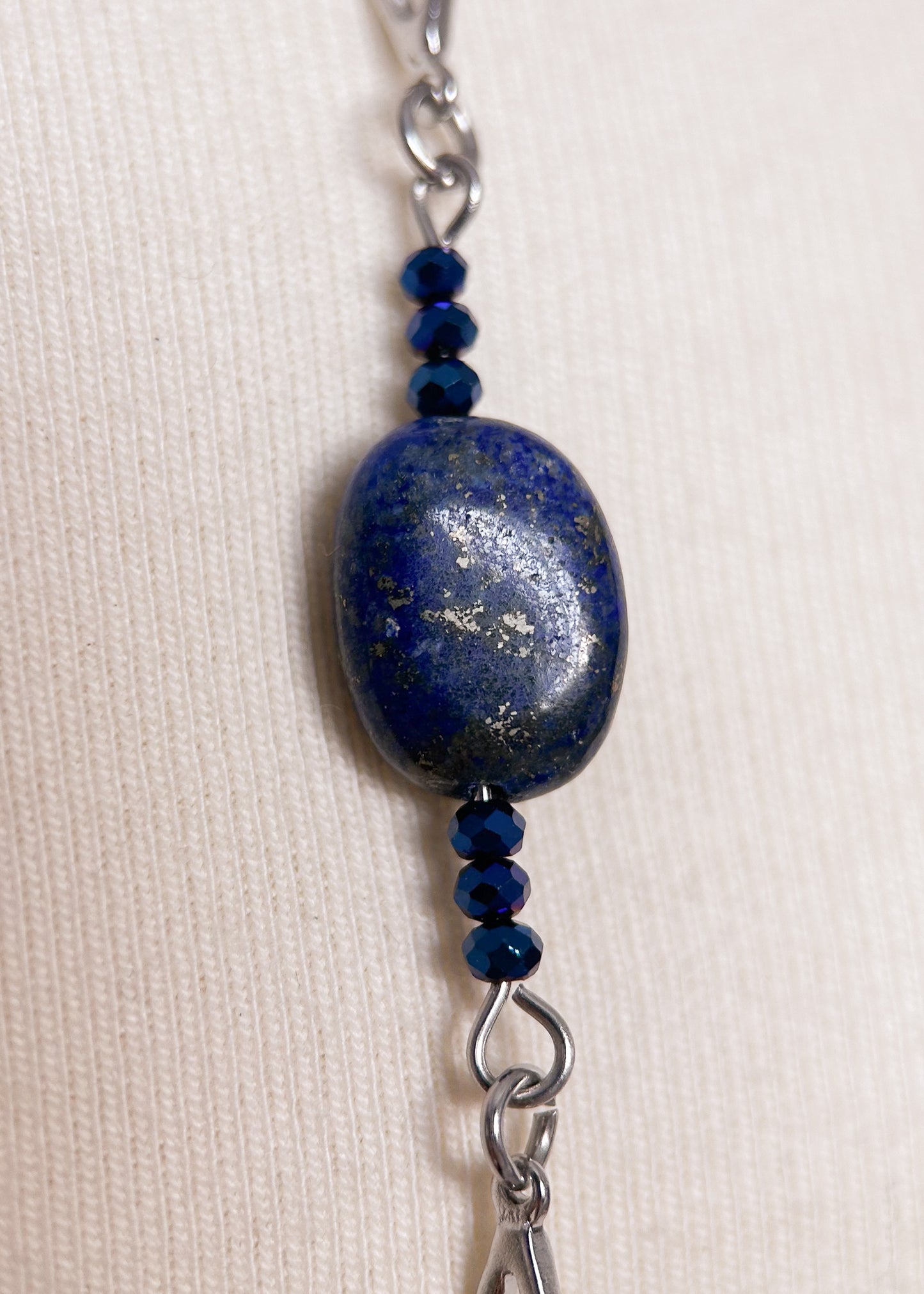 Chaîne de corps en acier inoxydable avec lapis lazuli, bijou bohème, céleste, festival, minimaliste, inspiration antique.