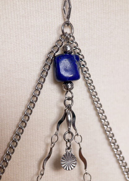 Chaîne de corps en acier inoxydable avec lapis lazuli, bijou bohème, céleste, festival, minimaliste, inspiration antique.