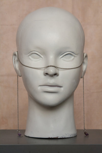 Chaîne de visage unisexe minimaliste acier inoxydable et améthyste, ornement facial festival.