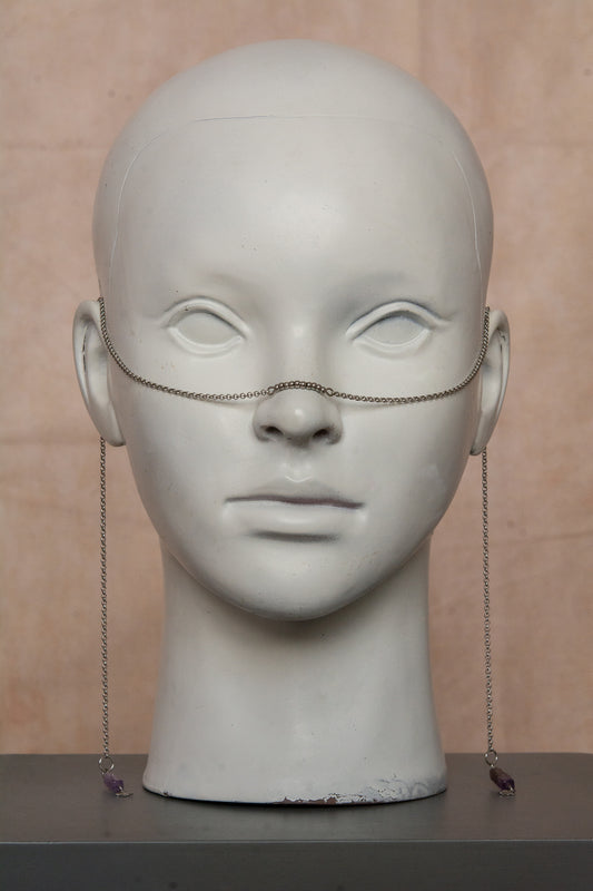 Chaîne de visage unisexe minimaliste acier inoxydable et améthyste, ornement facial festival.