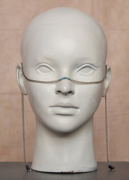 Chaîne de visage unisexe lapis lazuli et perles bleues, bijou facial d'inspiration babylonienne, bijou de tête en acier inoxydable pour festivals, événements, costumes.