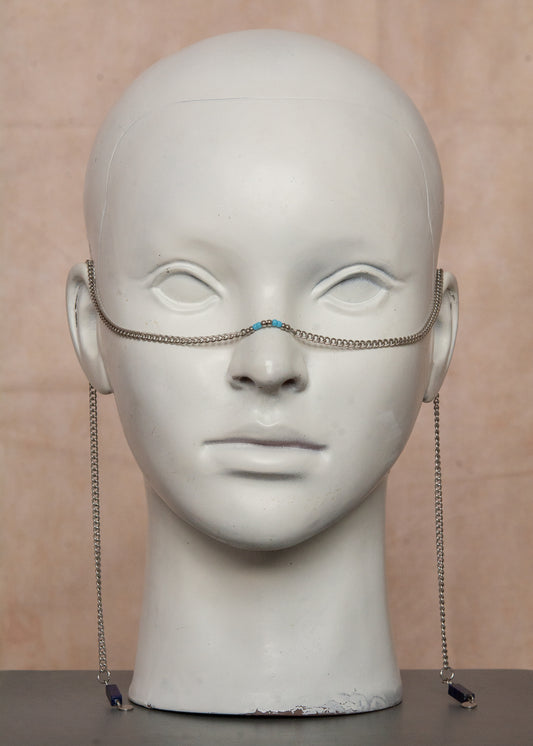 Chaîne de visage unisexe lapis lazuli et perles bleues, bijou facial d'inspiration babylonienne, bijou de tête en acier inoxydable pour festivals, événements, costumes.