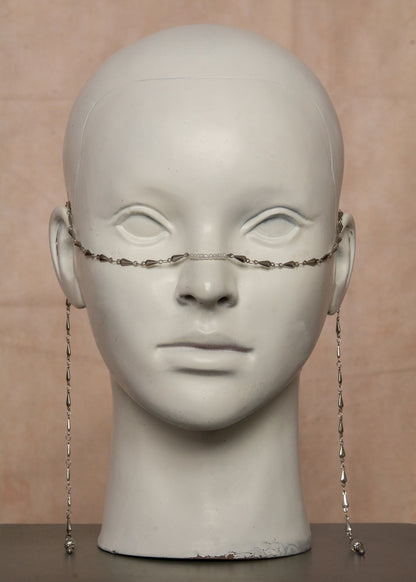 Chaîne de visage unisexe en acier inoxydable avec perles holographiques aux extrémités, bijou facial lumineux pour festival.