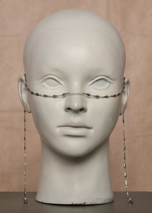 Chaîne de visage unisexe en acier inoxydable avec perles holographiques aux extrémités, bijou facial lumineux pour festival.