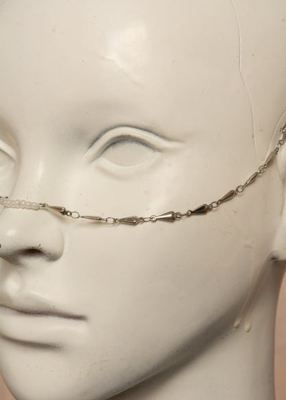 Chaîne de visage unisexe en acier inoxydable avec perles holographiques aux extrémités, bijou facial lumineux pour festival.