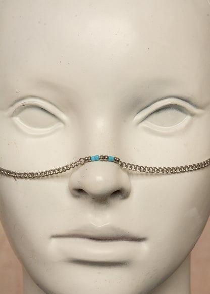 Chaîne de visage unisexe lapis lazuli et perles bleues, bijou facial d'inspiration babylonienne, bijou de tête en acier inoxydable pour festivals, événements, costumes.
